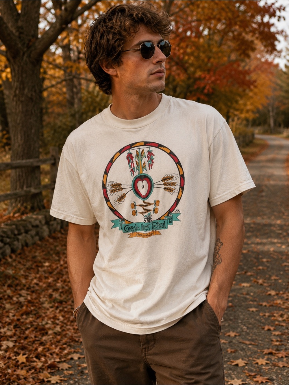 Vintage 1993 Corrales Harvest Festival Single Stitch Graphic Tee USA Large